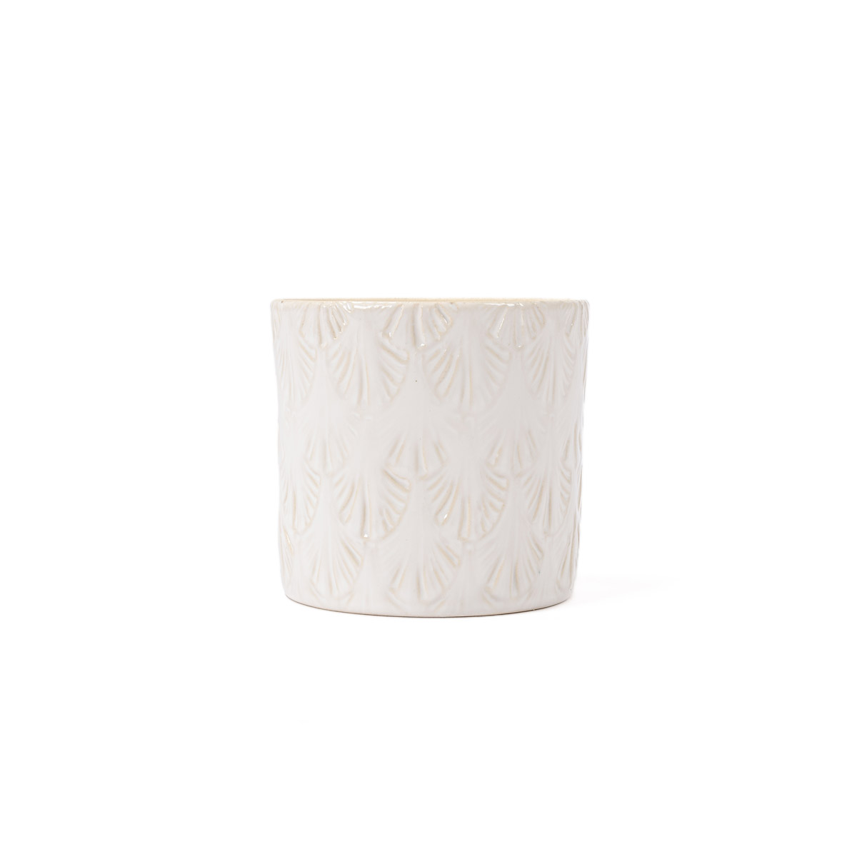Vaso branco de cerâmica decoração folhas 10cm
