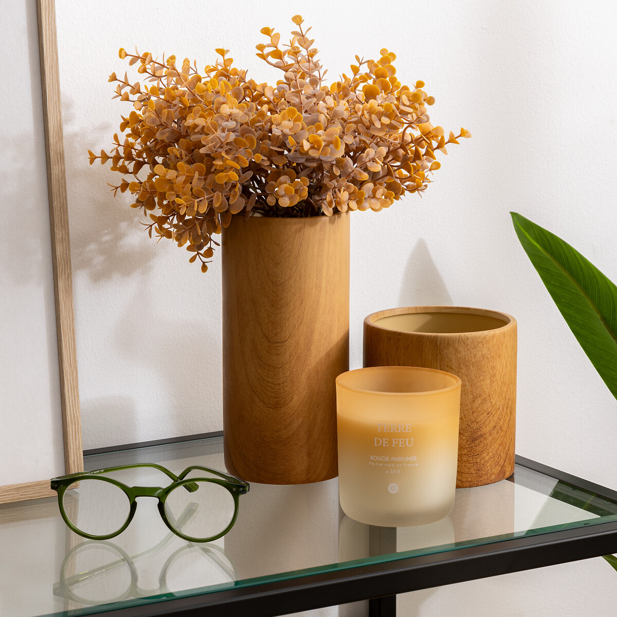 Vaso SOA em cer&acirc;mica efeito madeira 20cm