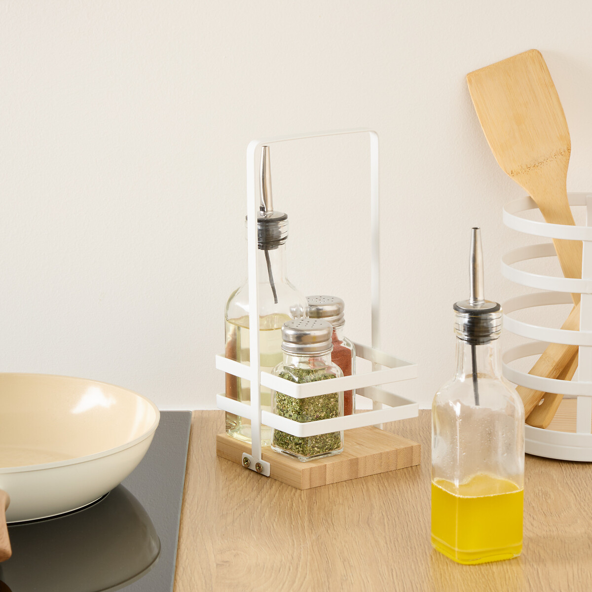 Conjunto de 4 galheteiros em vidro com suporte