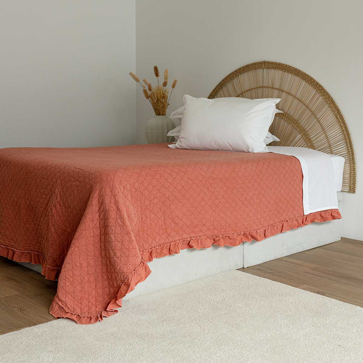 Edredão STONEWASHED terracota com folho 220x240cm,  Edredão STONEWASHED terracota com folho 220x240cm