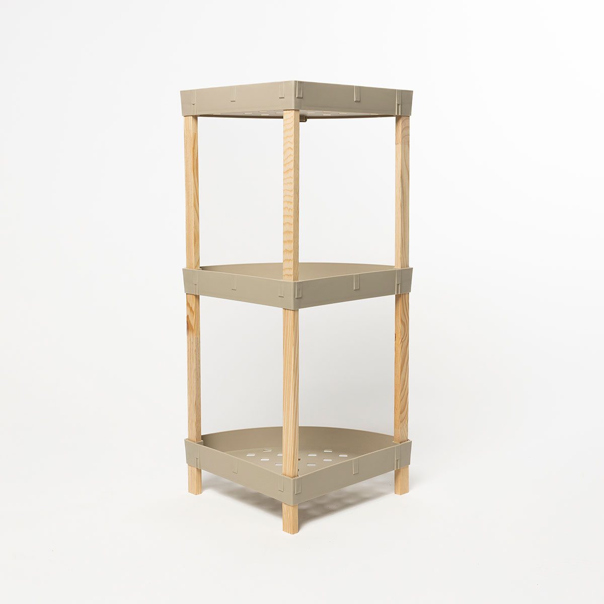 Estante de canto com 3 n&iacute;veis bege em madeira