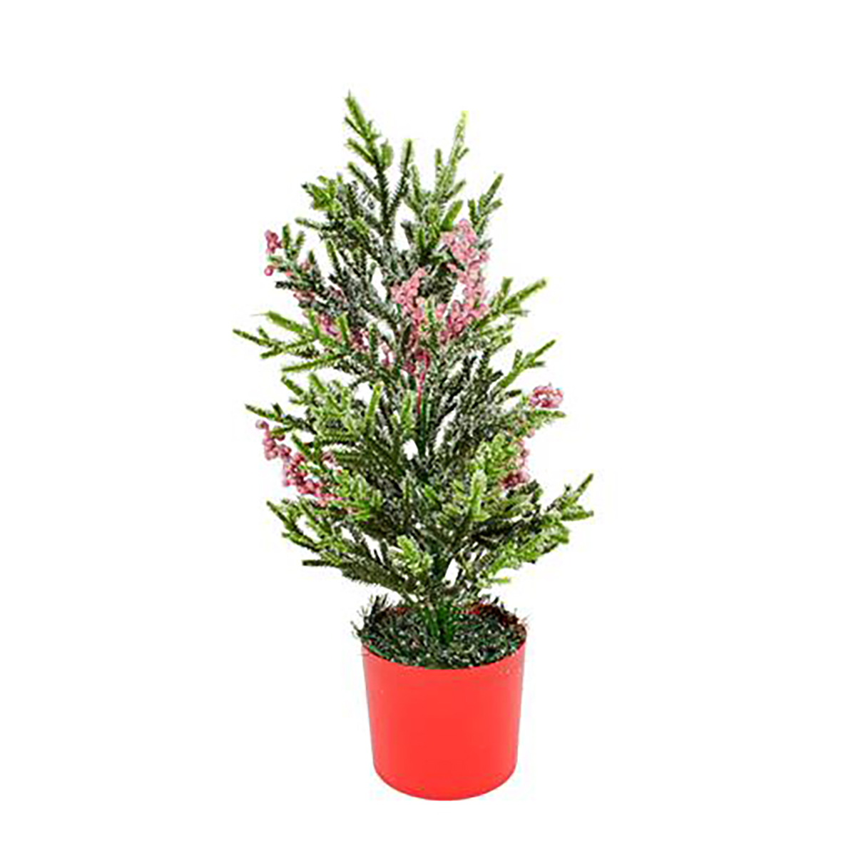 &Aacute;rvore De Natal Decorativa Efeito Neve Com Bagas Rosa 50cm