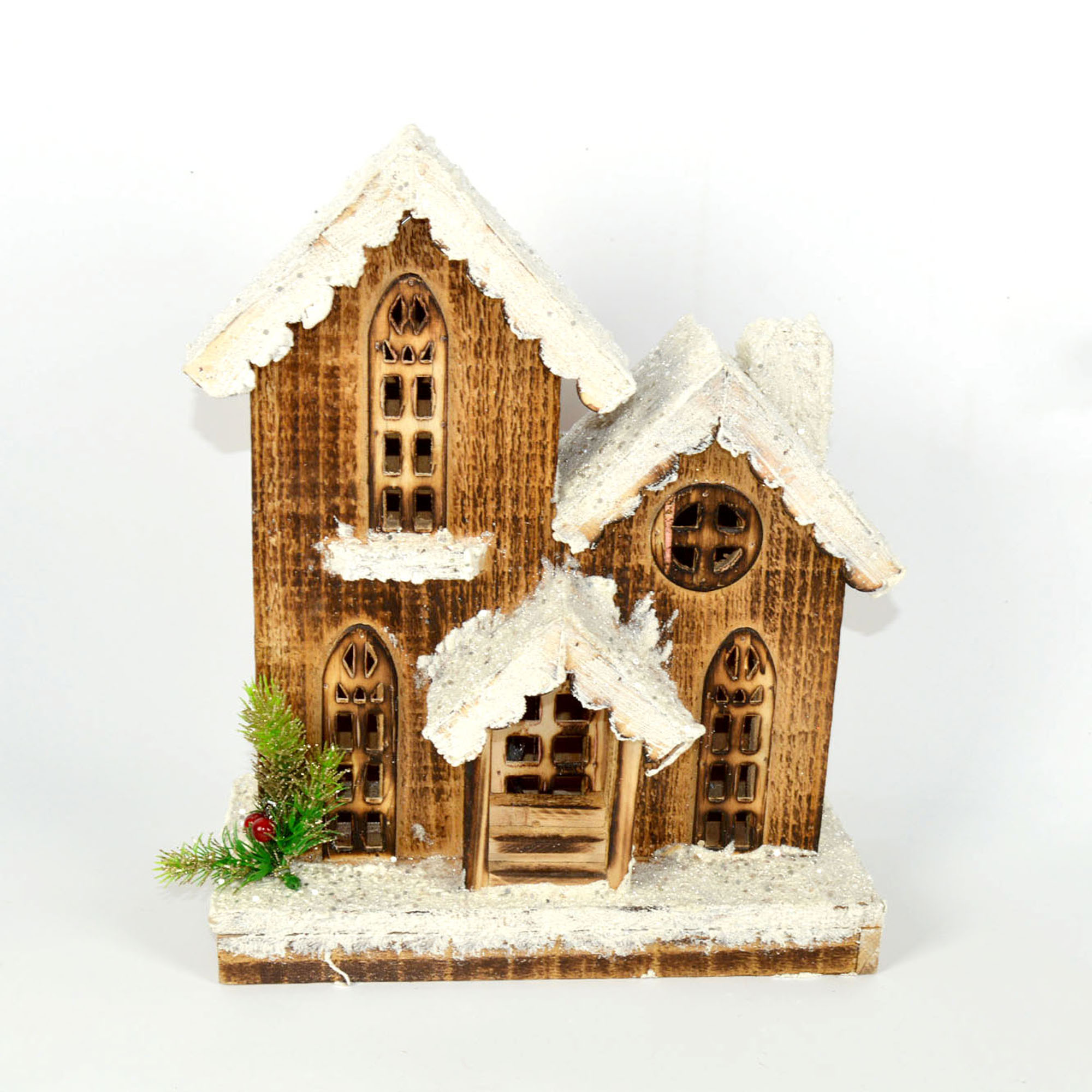 Casa Luminosa Em Madeira 33cm