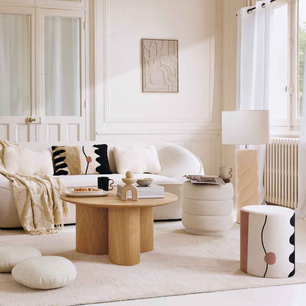 Candeeiro de pé NOLY bege em cerâmica 102cm,  Candeeiro de pé NOLY bege em cerâmica 102cm