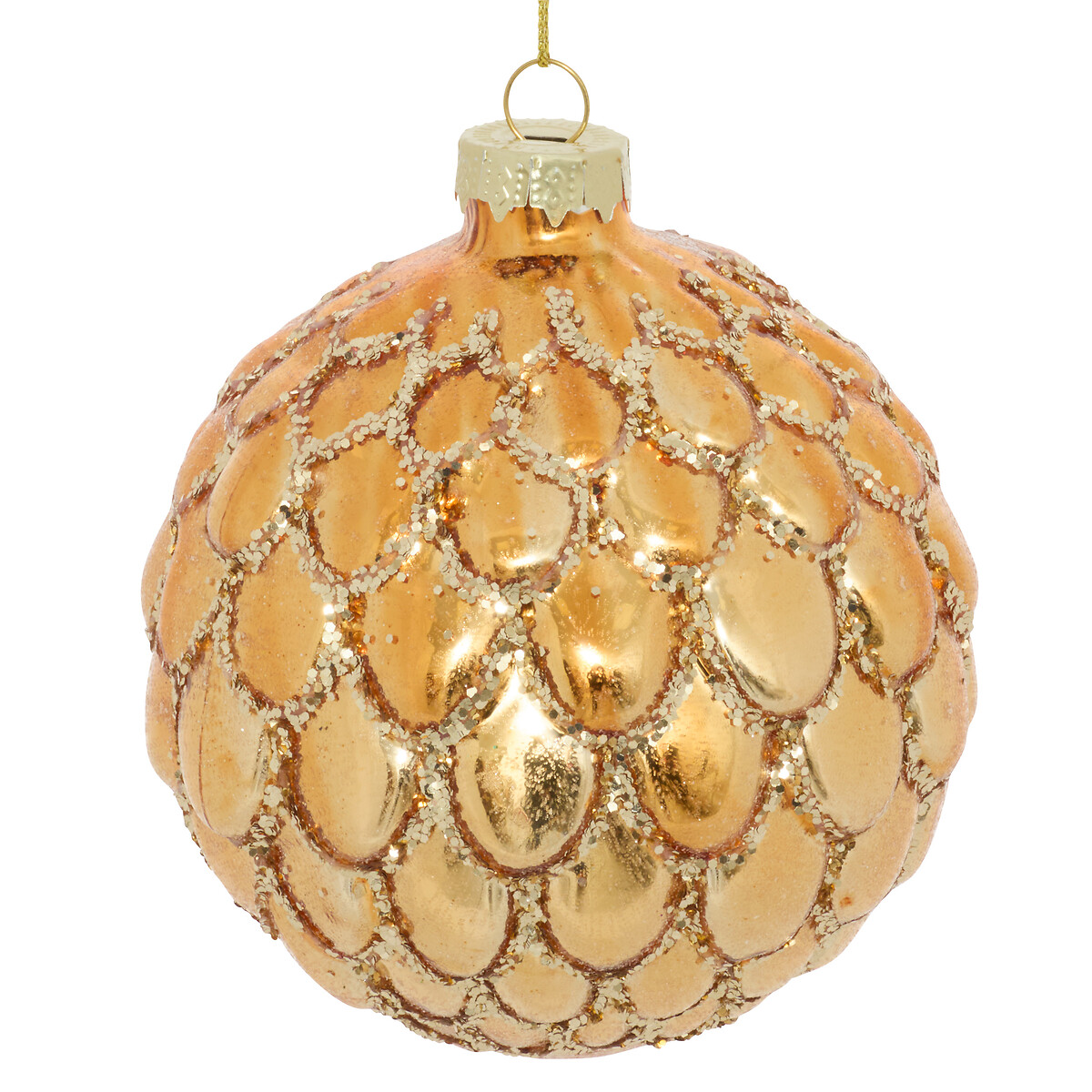 Bola de natal penas dourado 10cm