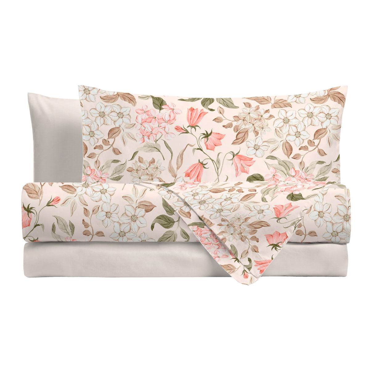 Jogo cama de casal e 2 capas de almofadas BLAIR rosa claro 220x240cm