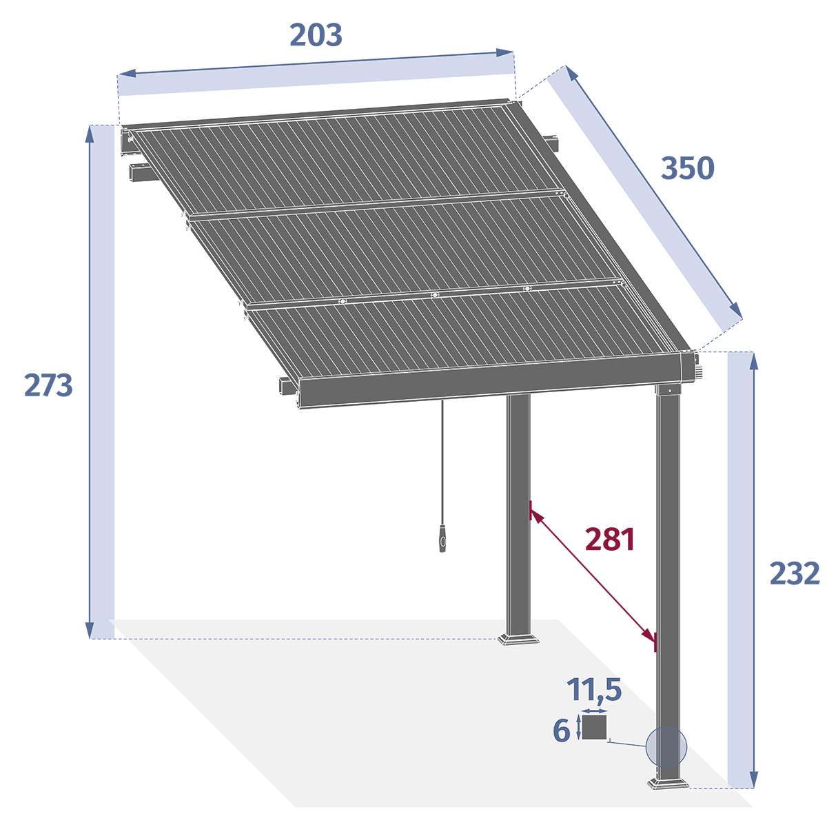 Extensão para pérgola ENOLIE graphite em alumínio 2m,  Extensão para pérgola ENOLIE graphite em alumínio 2m