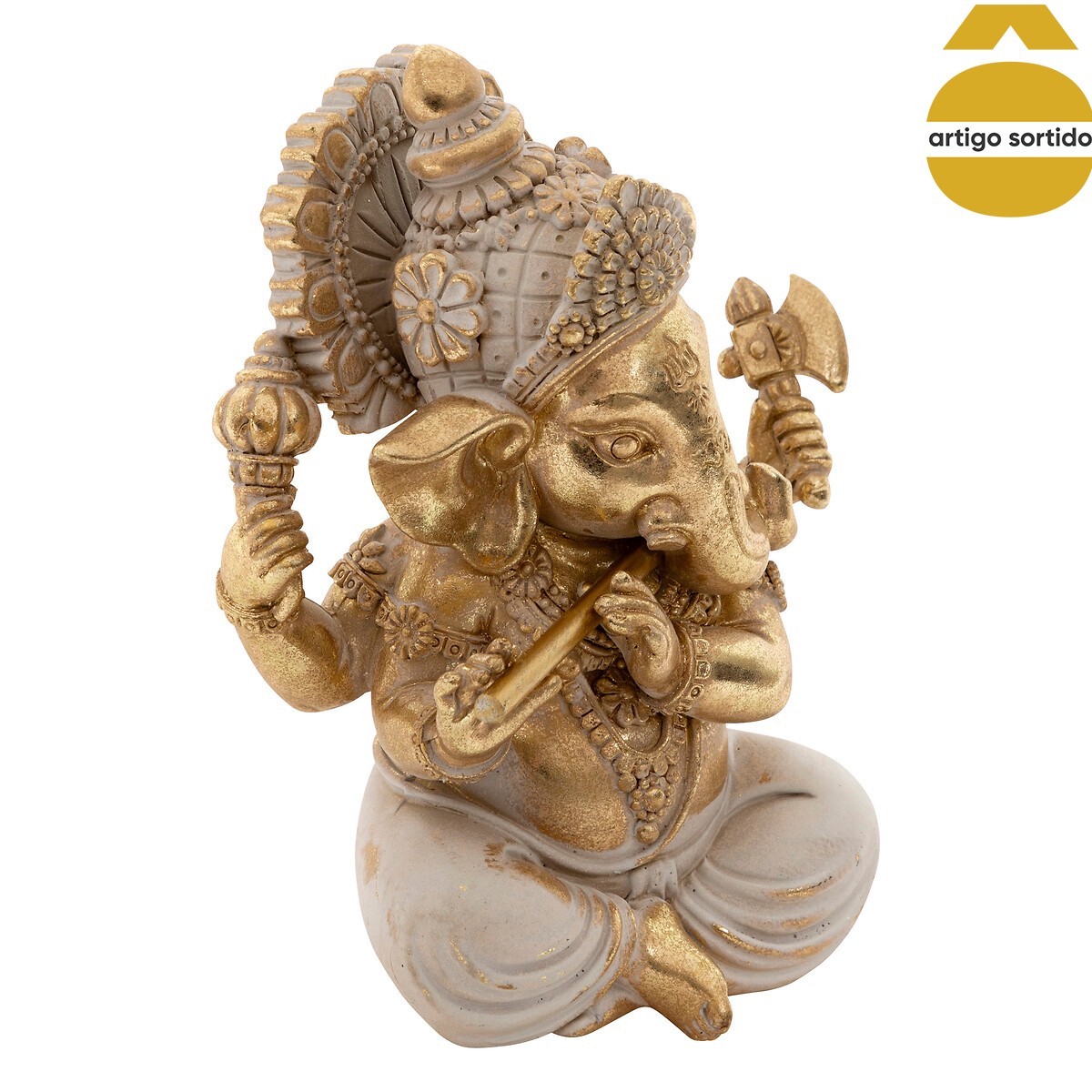 Estatueta decorativa GANESH SHANTI 13cm dourada