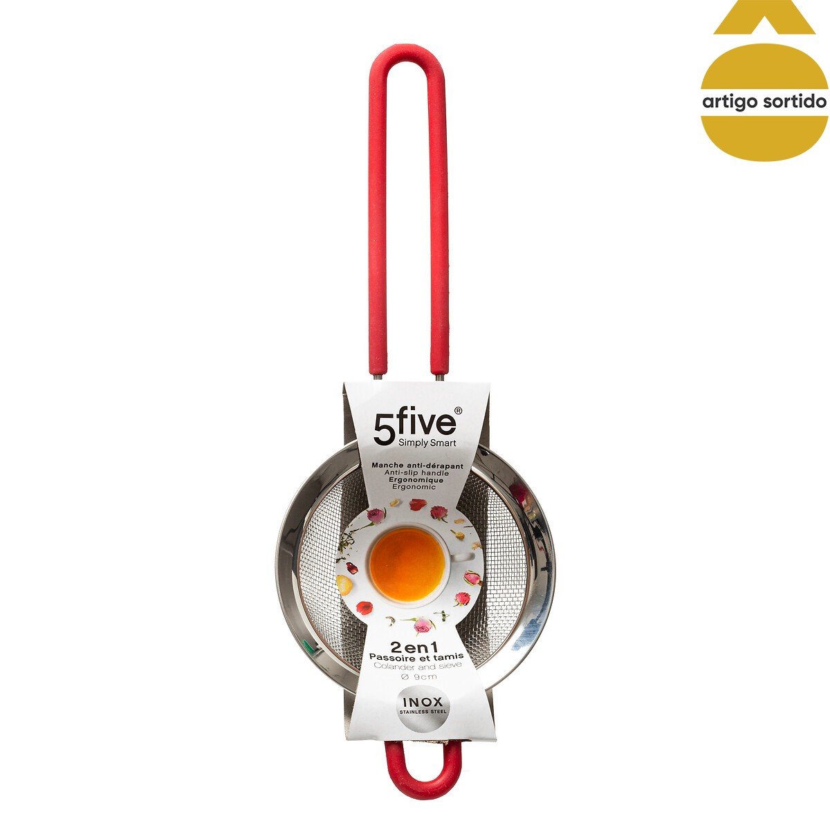 Coador em inox com cabo em silicone 9cm