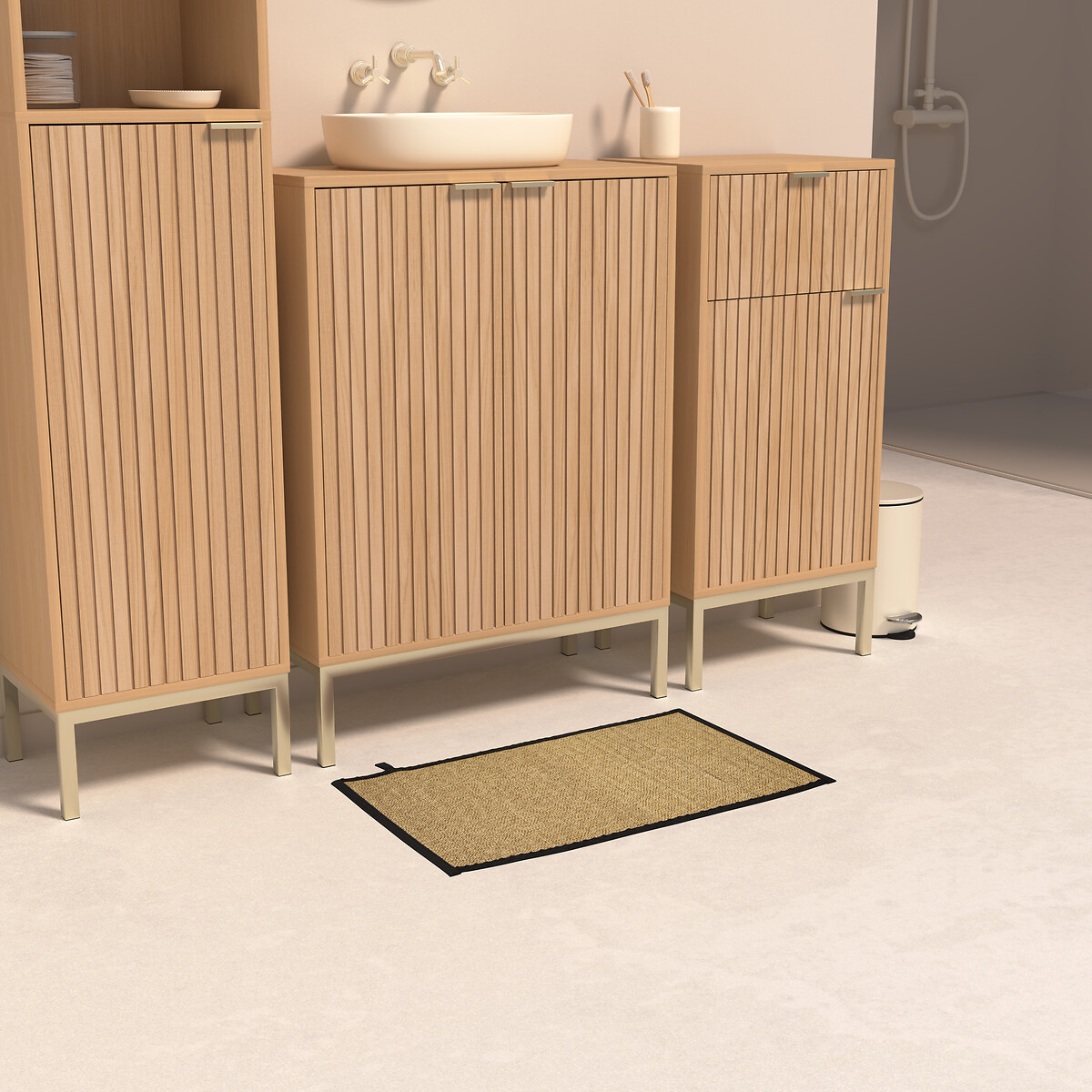 Tapete wc STEMY preto em bambu 50x80cm