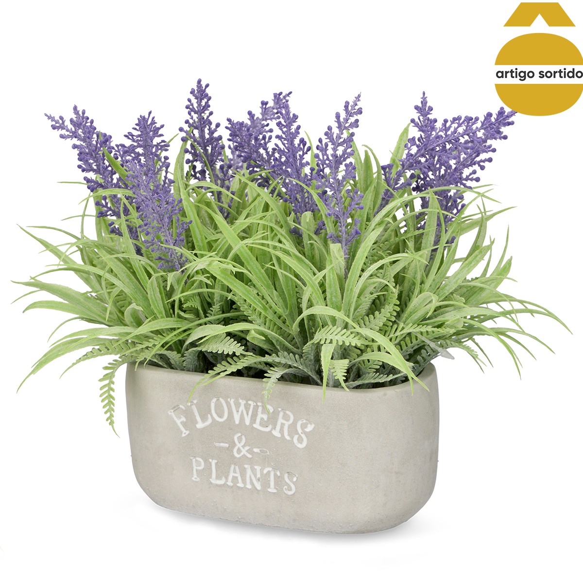 Vaso De Cimento Com Lavanda Artificial