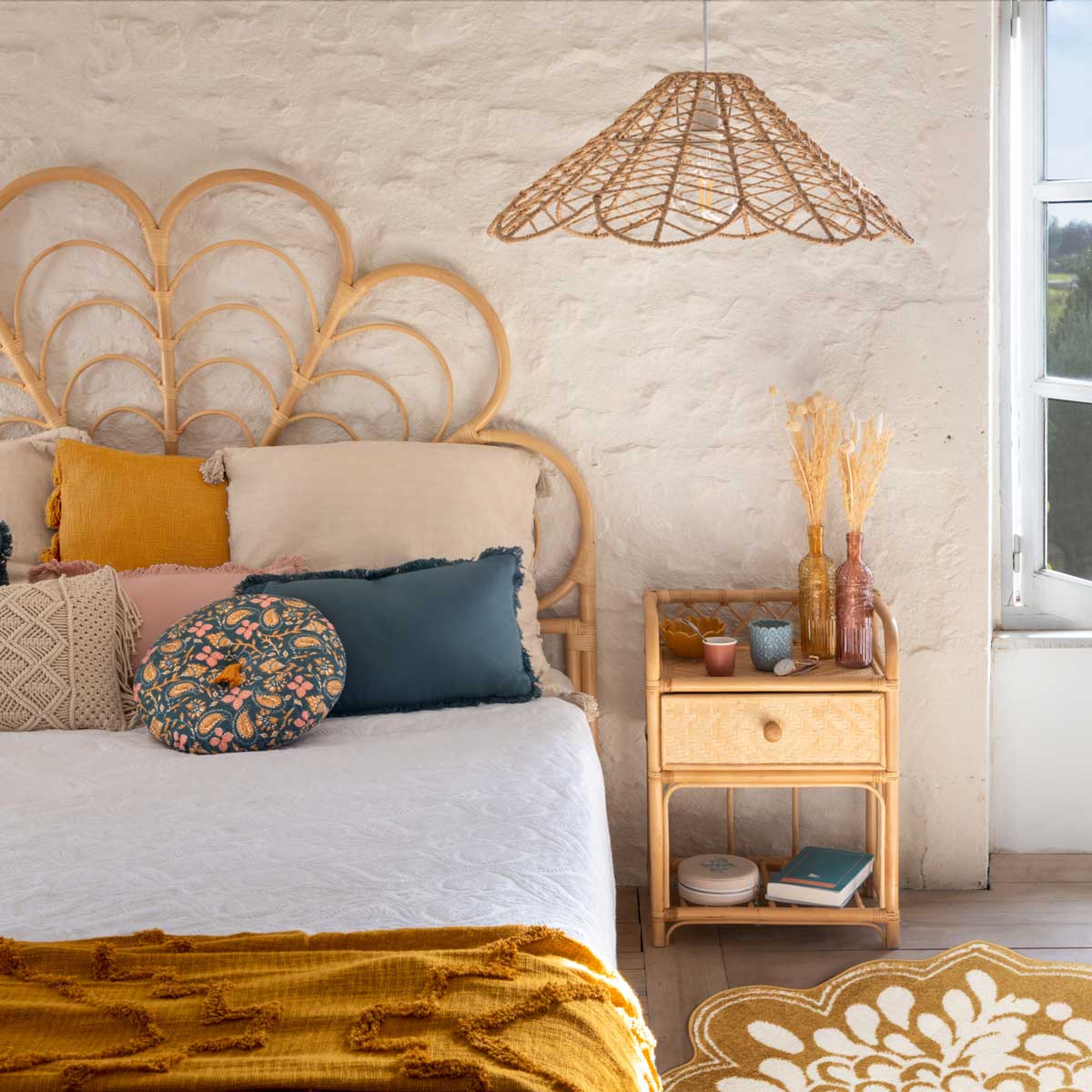 Candeeiro de teto FOLK bege em corda 58cm,  Candeeiro de teto FOLK bege em corda 58cm