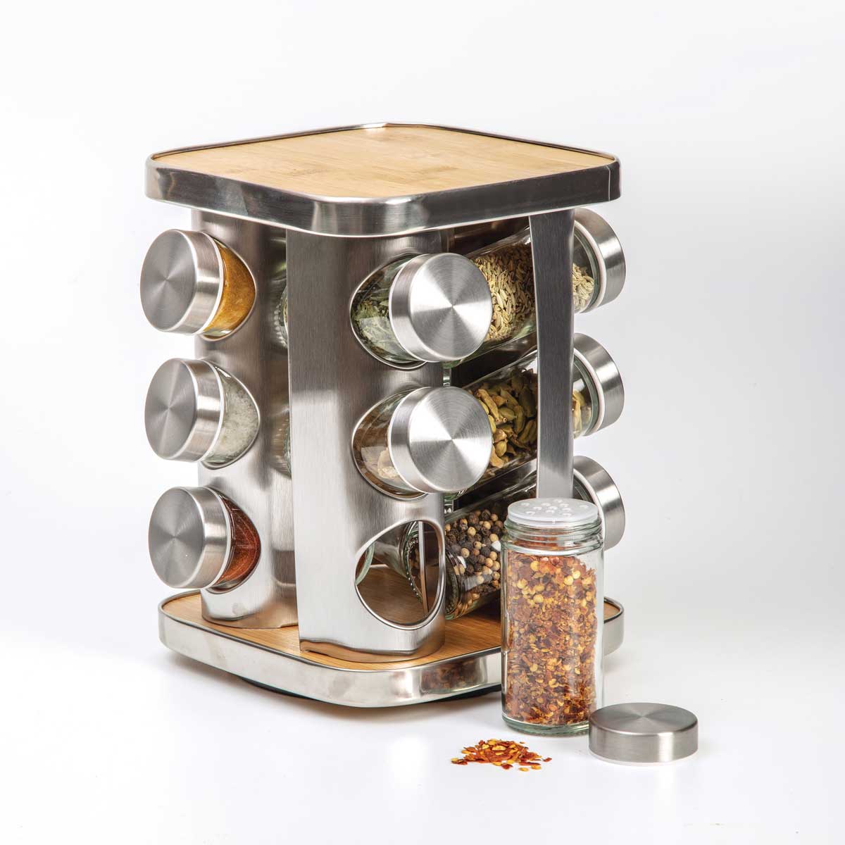 Conjunto de 12 frascos para especiarias com suporte rotativo