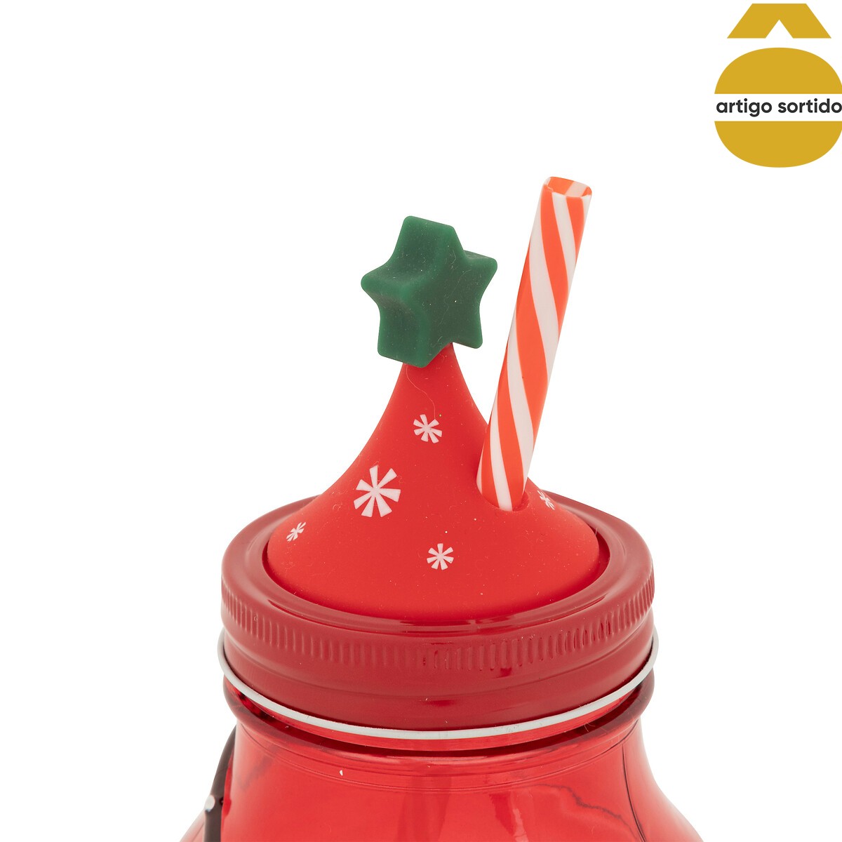 Copo com palhinha &aacute;rvore de natal 13,5cm