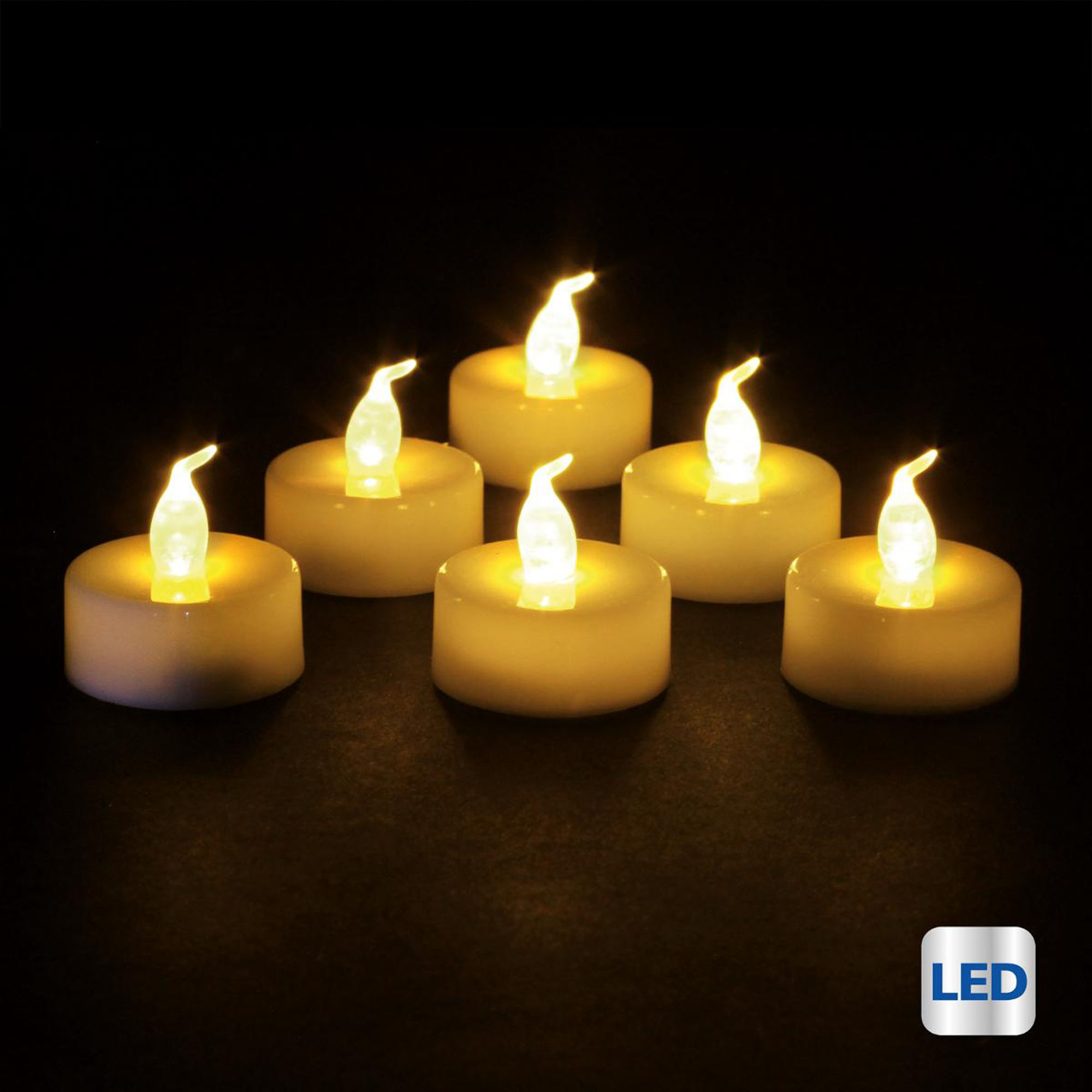 Conjunto de 6 velas tealight com led branco quente,  Conjunto de 6 velas tealight com led branco quente