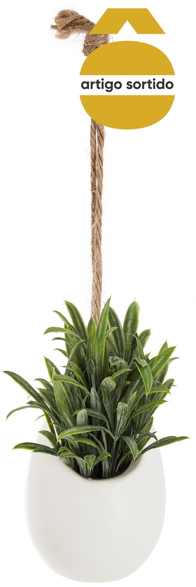 Vaso cer&acirc;mica suspenso com planta 9,5cm