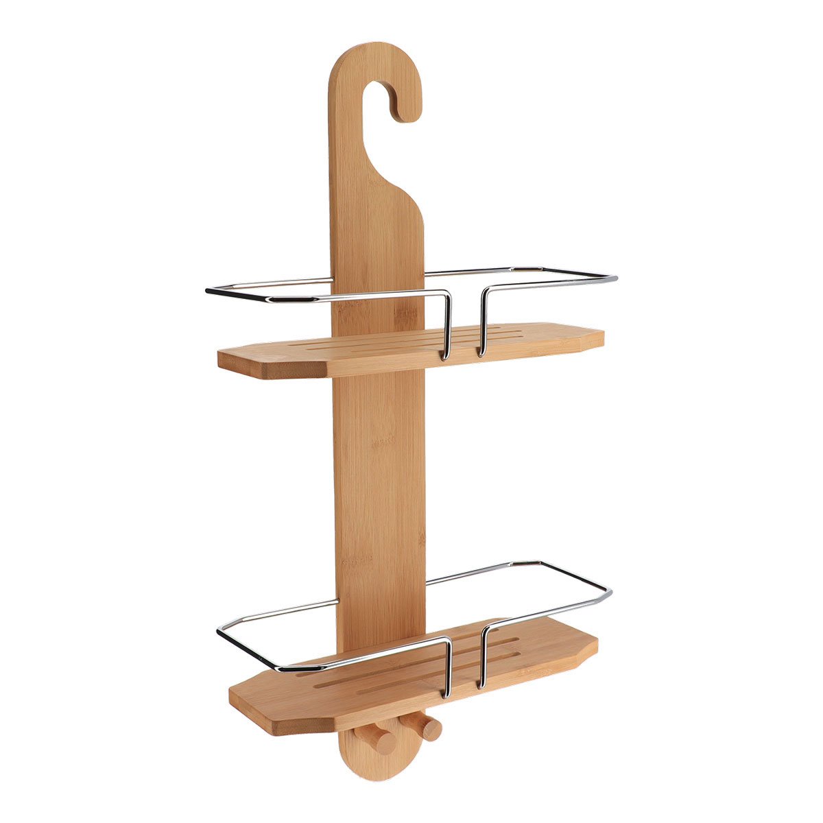 Suporte com 2 n&iacute;veis em bambu e metal cromado