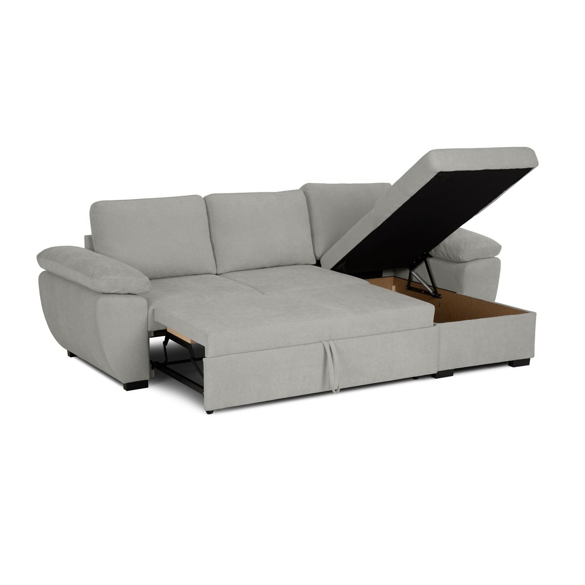 Sofá cama DRESDEN com cofre e chaise longue bege