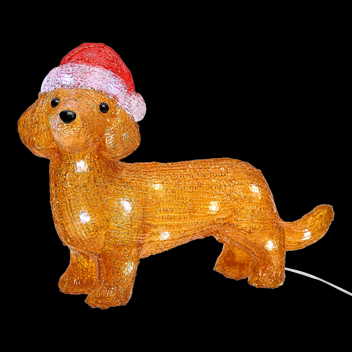 C&atilde;o luminoso com gorro natalicio 25 leds