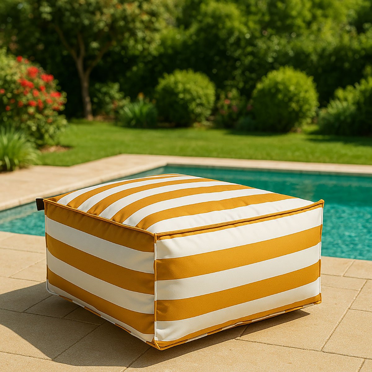 Pufe cubo impermeável riscas branco e amarelo