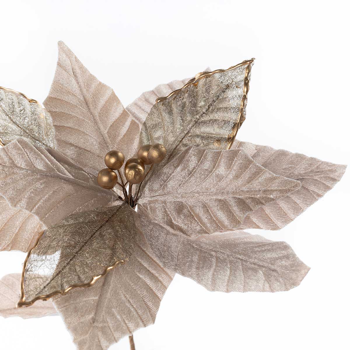 Haste poinsétia branca de veludo 55cm,  Haste poinsétia branca de veludo 55cm