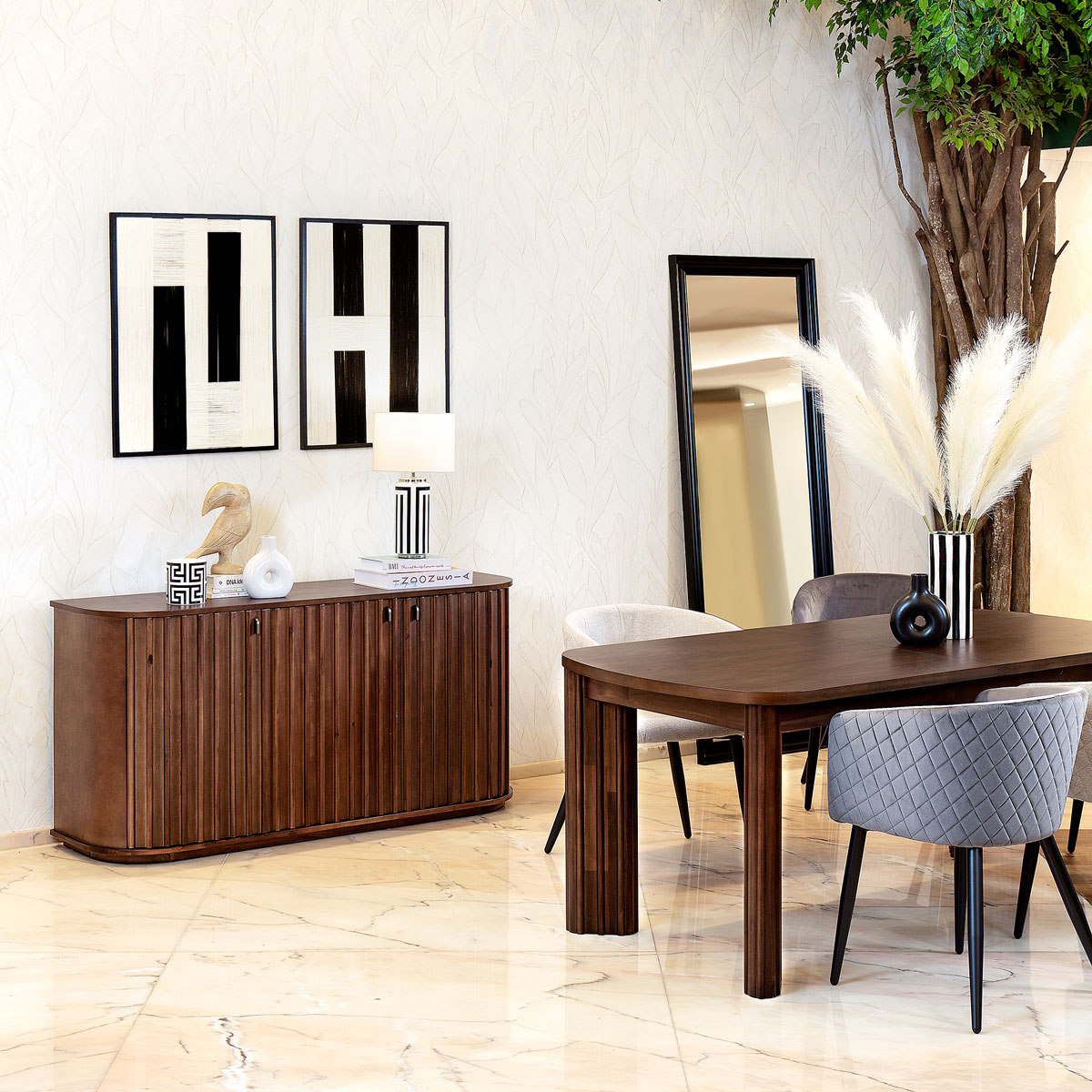 Mesa de jantar extens&iacute;vel RIKAYA em madeira ac&aacute;cia 180/230cm