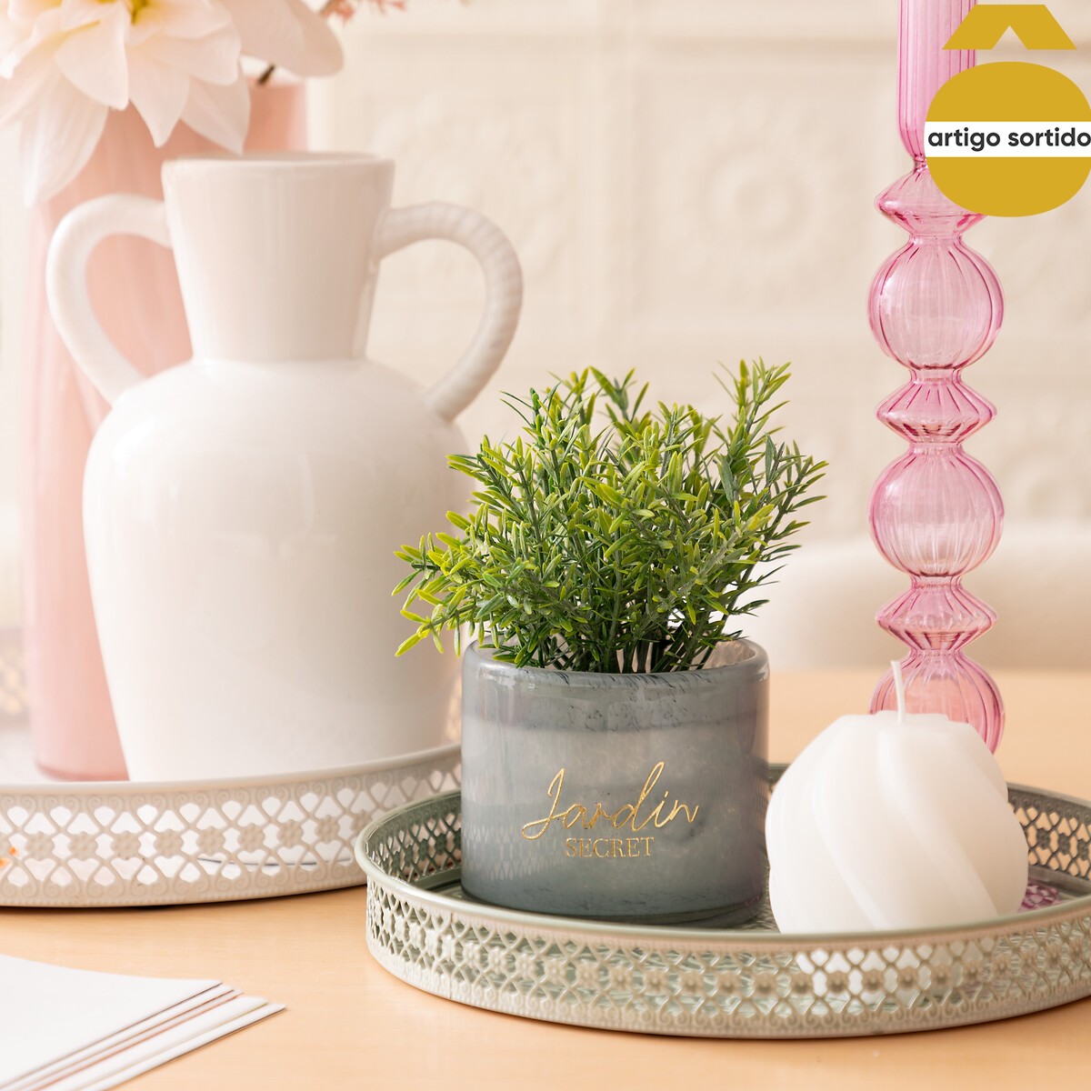 Planta suculenta TAYLI de vidro 18cm