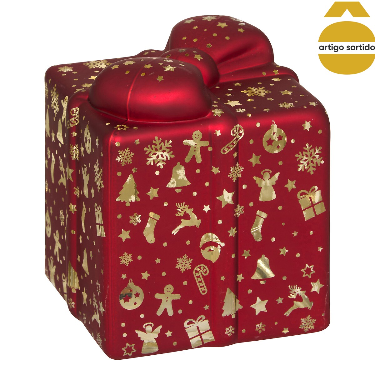Caixa de presente com figuras natal&iacute;cias 8,3x10cm