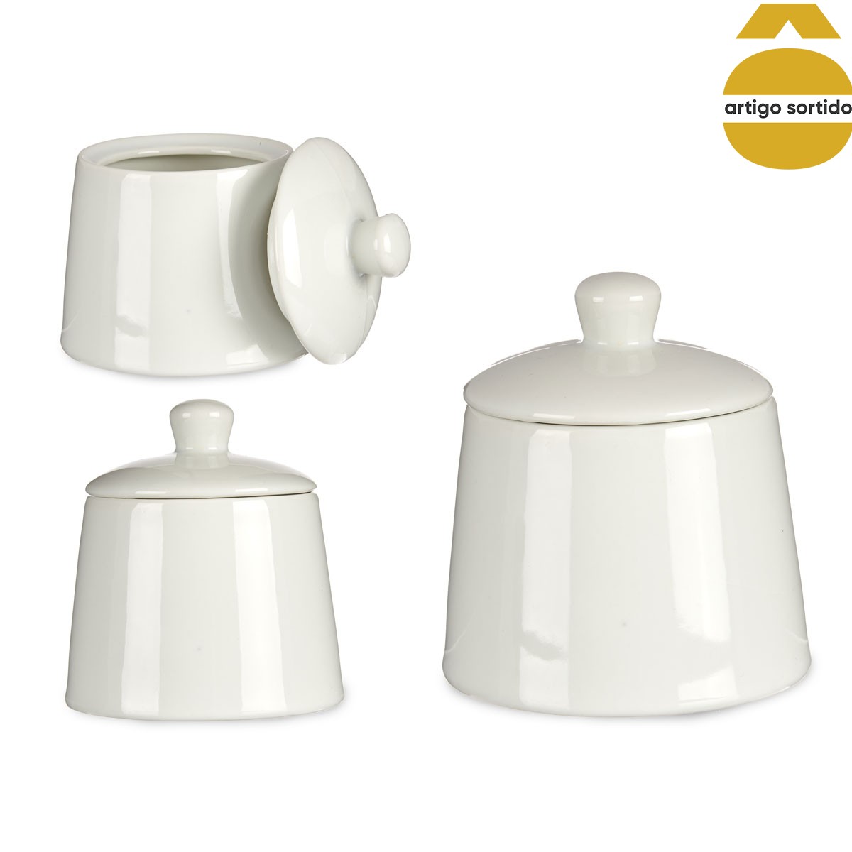 A&ccedil;ucareiro redondo branco em porcelana 350ml