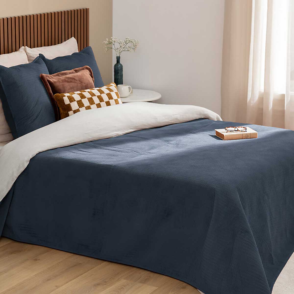 Colcha e 2 capas de almofada LILOU azul 240x260cm