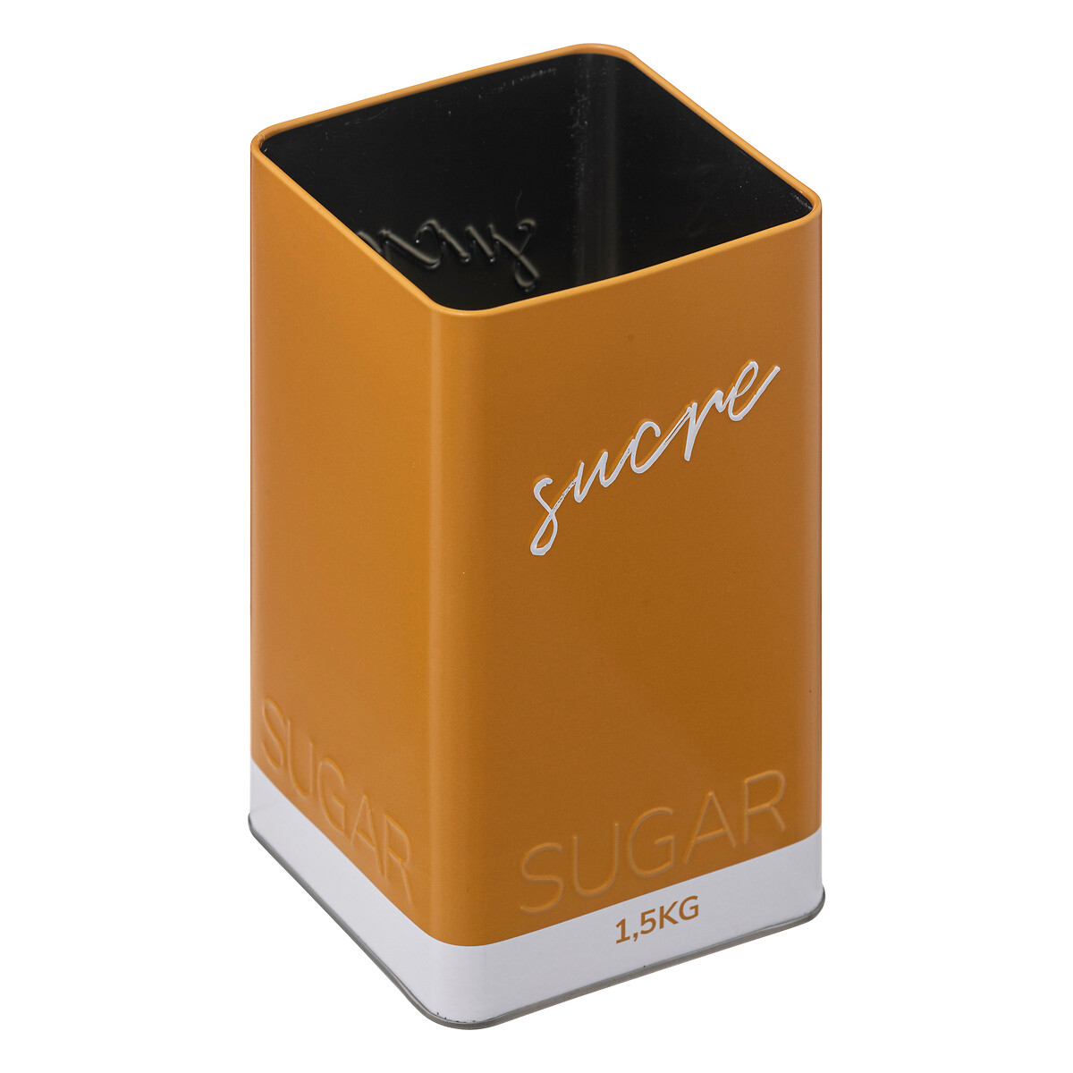 Lata mostarda em metal para açúcar