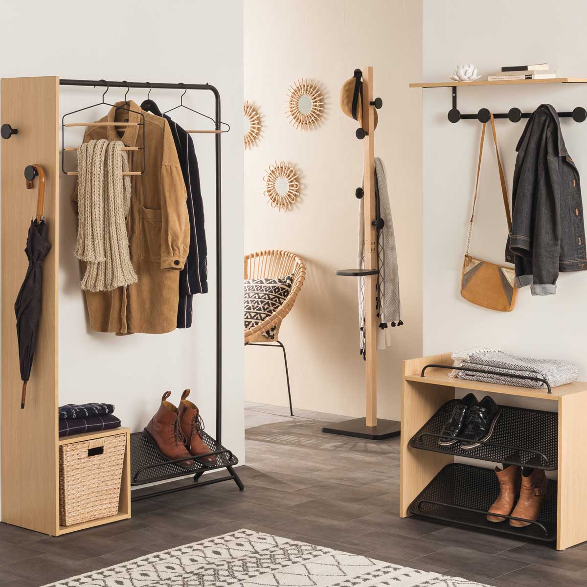 Caixa de arruma&ccedil;&atilde;o bege em r&aacute;fia MIXMODUL