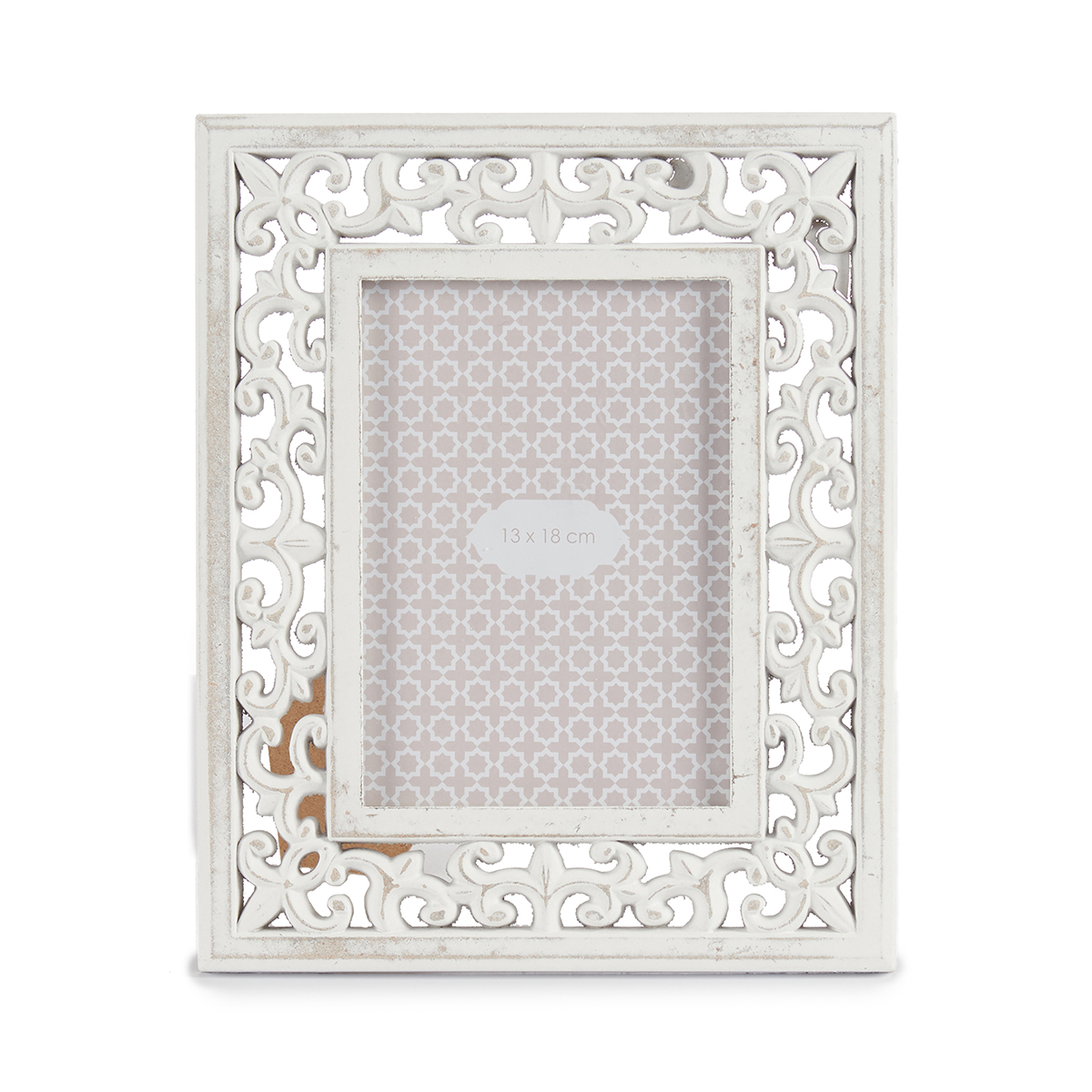 Moldura Trabalhada Branca Em Madeira 13x18cm