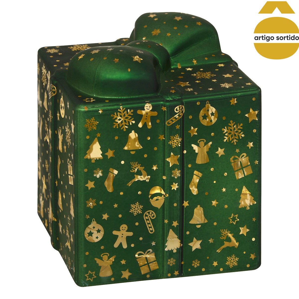 Caixa de presente com figuras natal&iacute;cias 12x14,5cm