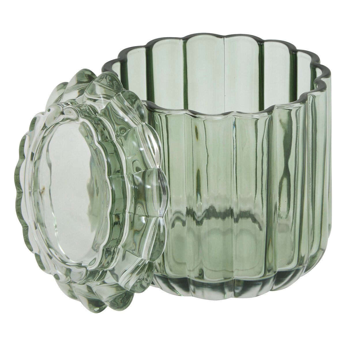 Caixa para algod&atilde;o FLOREA verde em vidro