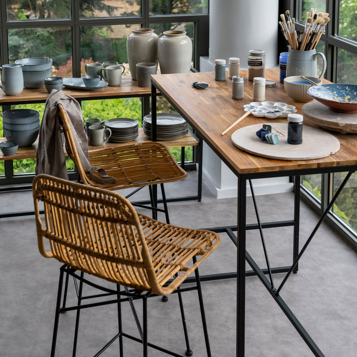 Banco de bar rattan KUBU 48x43x100cm