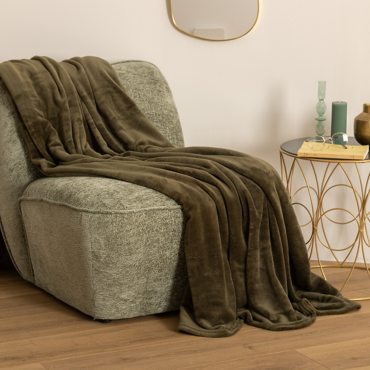 Manta flanela verde caqui 180x230cm