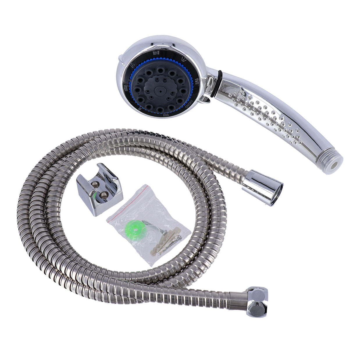 Kit chuveiro 8 fun&ccedil;&otilde;es com mangueira prateado