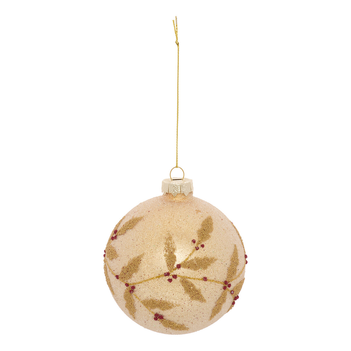 Bola de natal ramos e bagas dourado 8cm