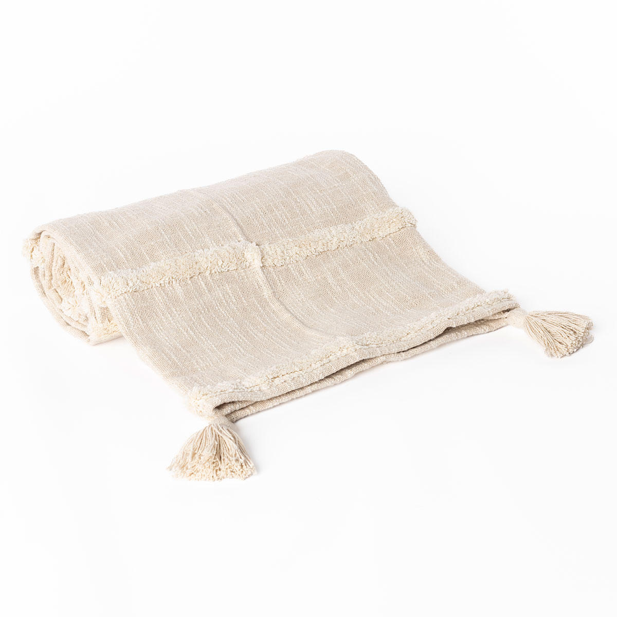 Manta AMANI bege em algod&atilde;o 130x170cm