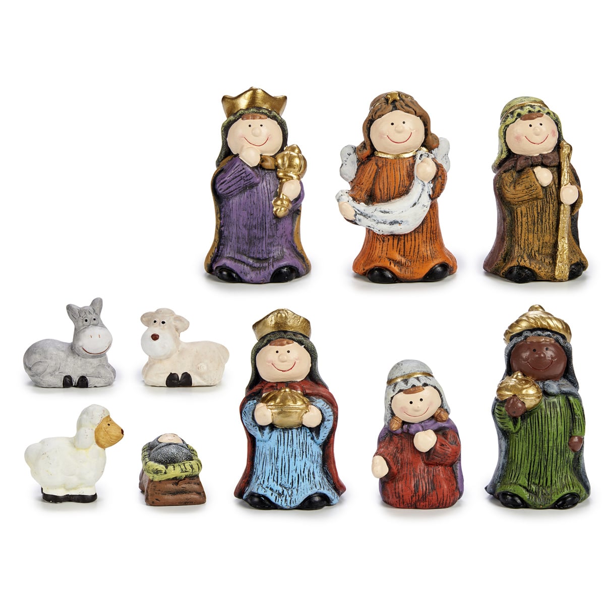 Conjunto de 10 figuras para pres&eacute;pio em cer&acirc;mica