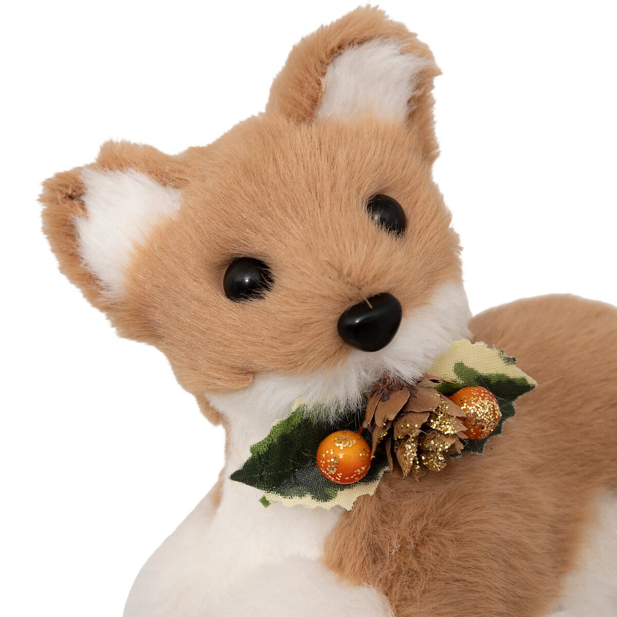 Figura de raposa com la&ccedil;o pinha e azevinho 11cm