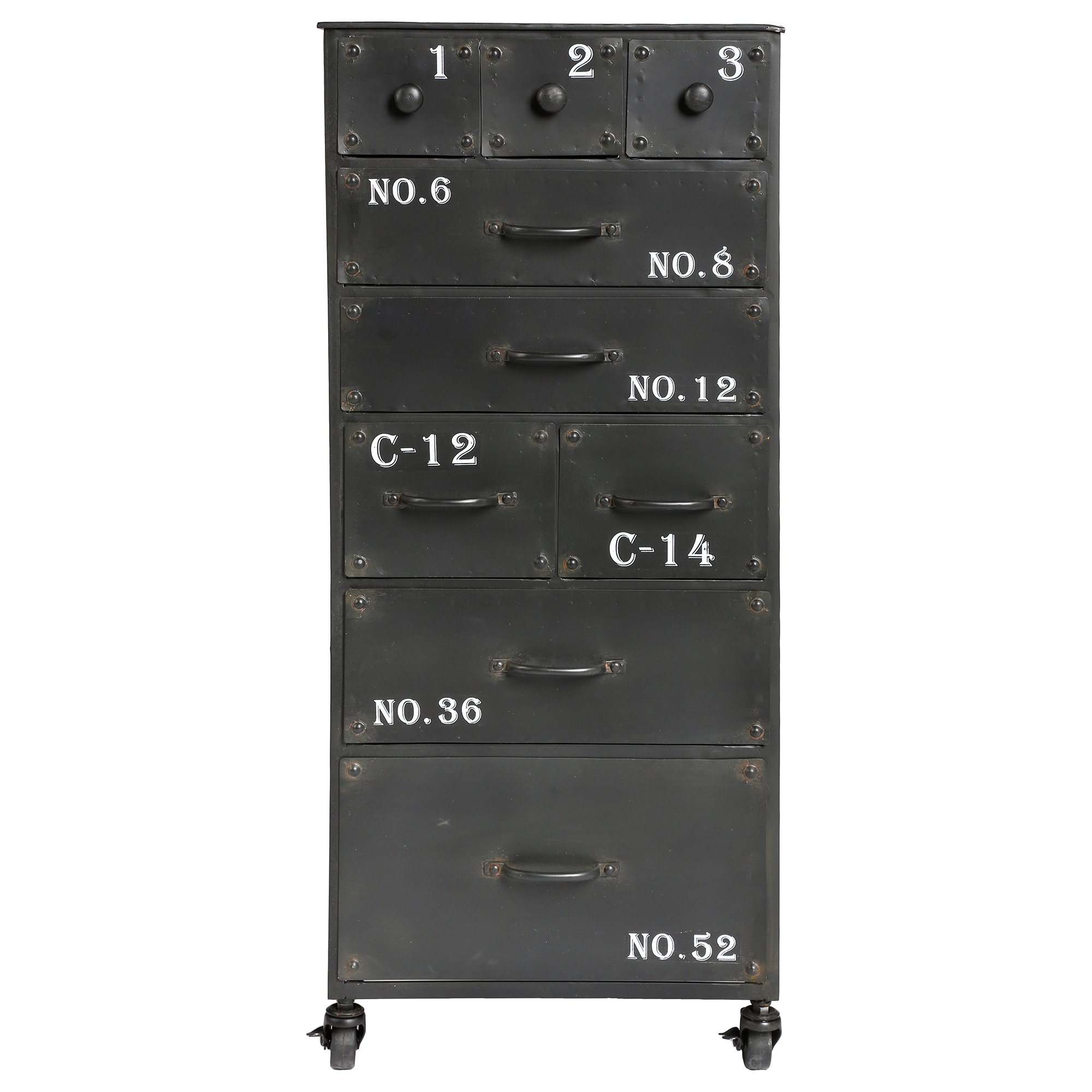 M&oacute;vel De Apoio Preto Com 9 Gavetas Em Metal Torof