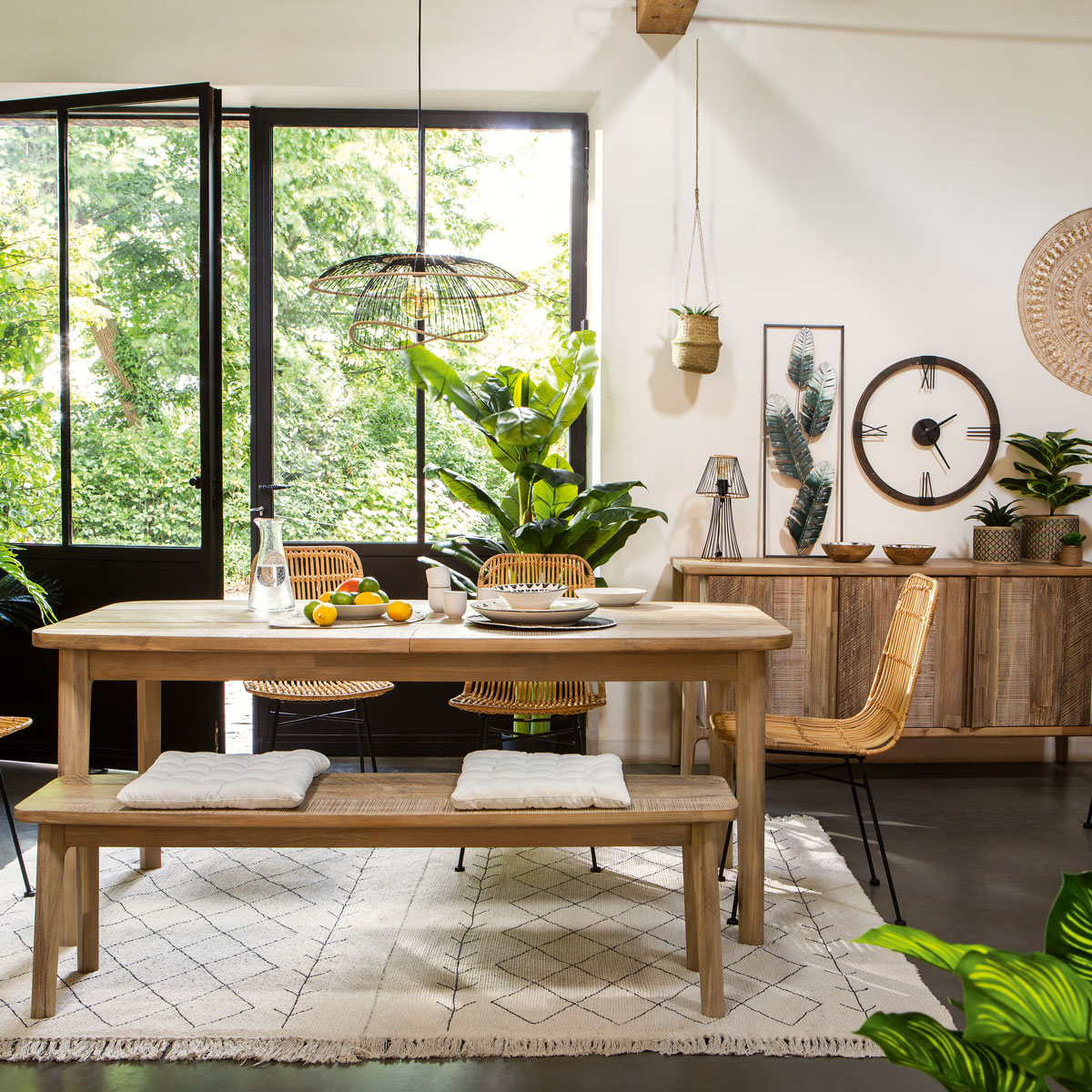 Mesa de jantar BANILA extensível em madeira acácia