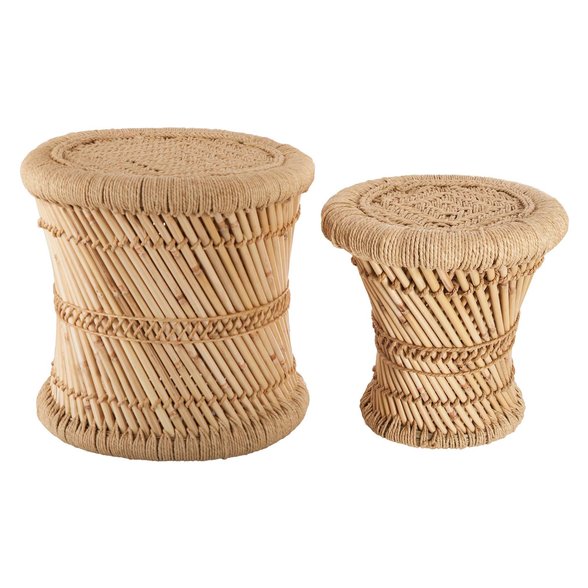 Banco bege em bambu e corda 32cm