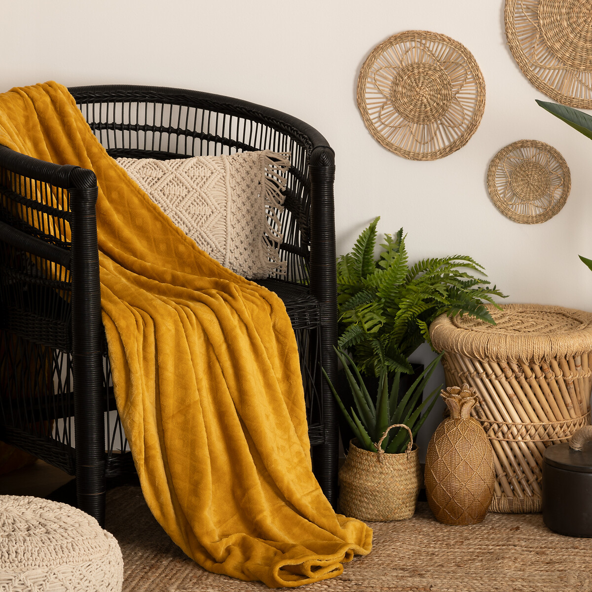 Manta losangos ocre 180x230cm