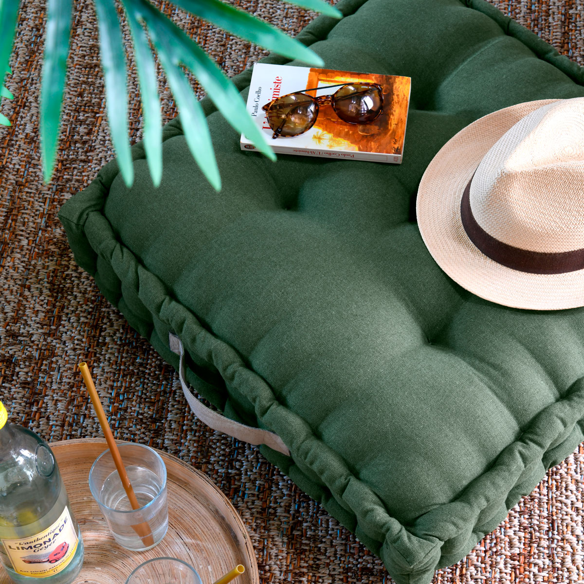 Almofada de ch&atilde;o RILAX verde em algod&atilde;o 60x60cm