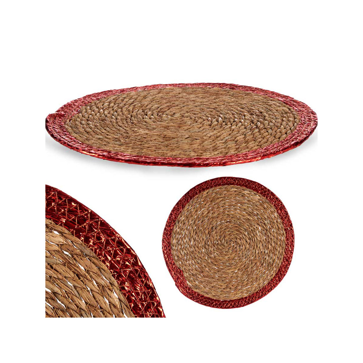 Individual de mesa natural com rebordo vermelho