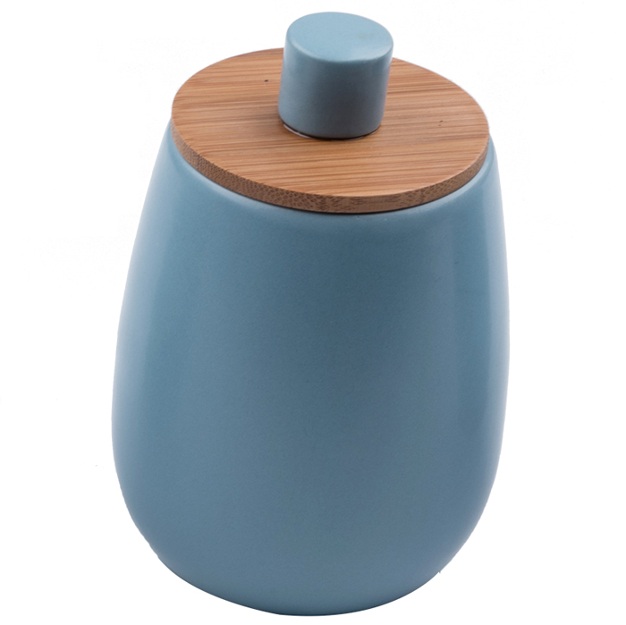 Pote WC Azul Mate Em Cer&acirc;mica E Bambu