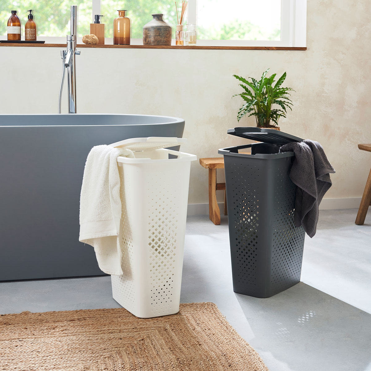 Cesto de roupa wc PIXEL branco com tampa 40l